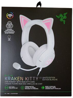 *NEW* Razer Kraken Kitty V2 USB Wired Headset Chroma RGB Kitty Ears White